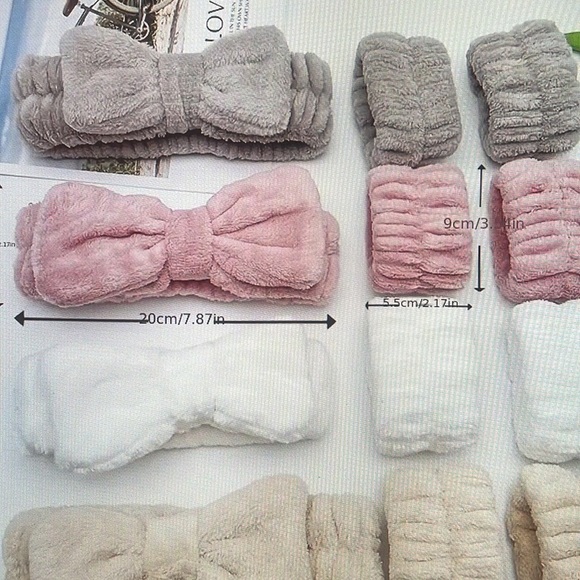 Hairband 7"/wristband 2" multicolor set of 4 (gray/cream/white/pink) - Picture 2 of 2